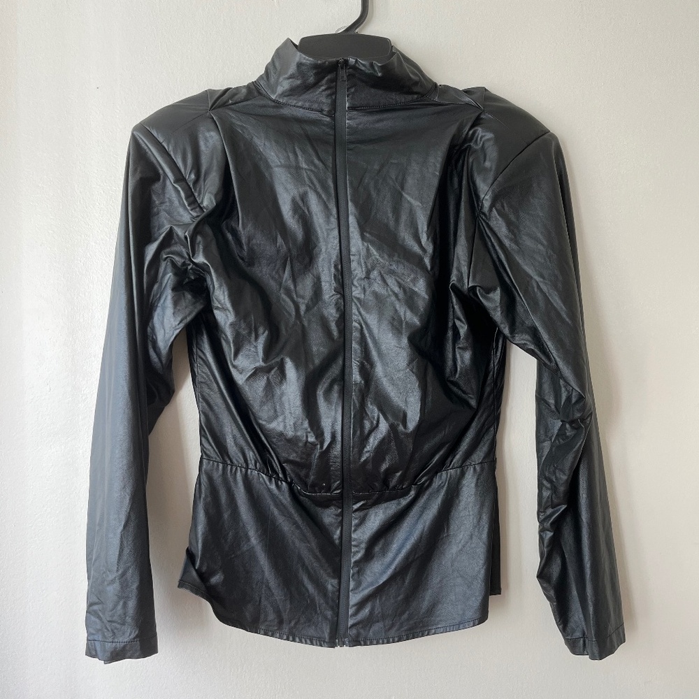 JLUXLABEL Sz M Black‎ Full Zip Jacket Mock Neck Lightweight Crop Faux Leather